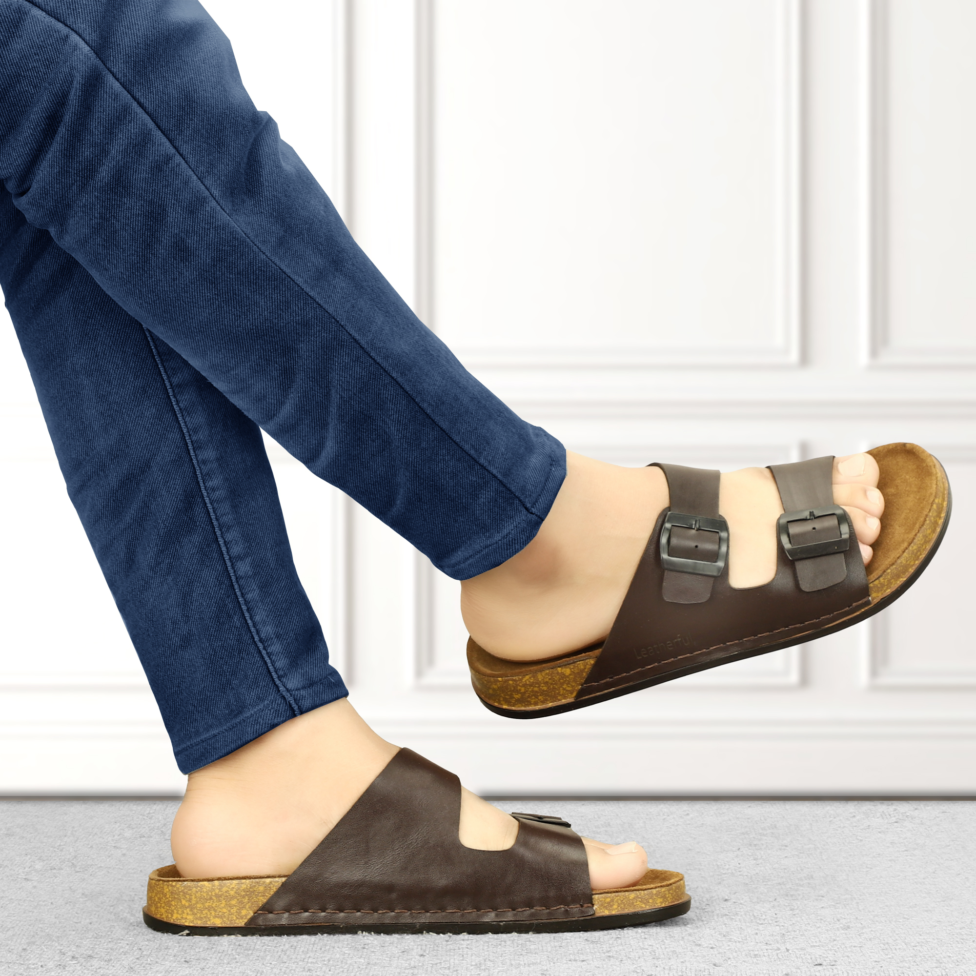 Leatherful Men's premium leather slipper | Genuine Leather upper | Suede Leather Insole | PU sole | Stylish flip flop for men | Birkenstock - Image 9