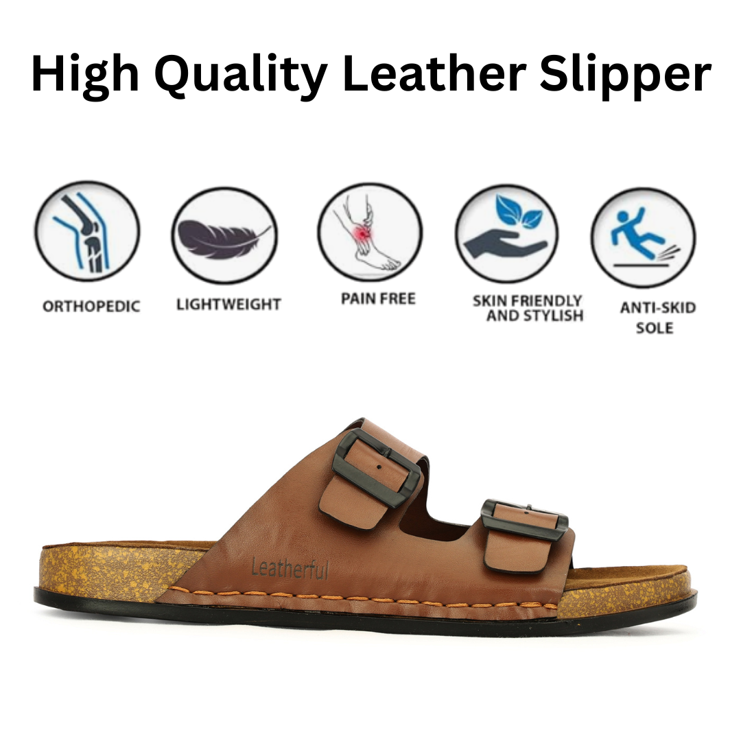 Leatherful Men's premium leather slipper | Genuine Leather upper | Suede Leather Insole | PU sole | Stylish flip flop for men | Birkenstock - Image 16
