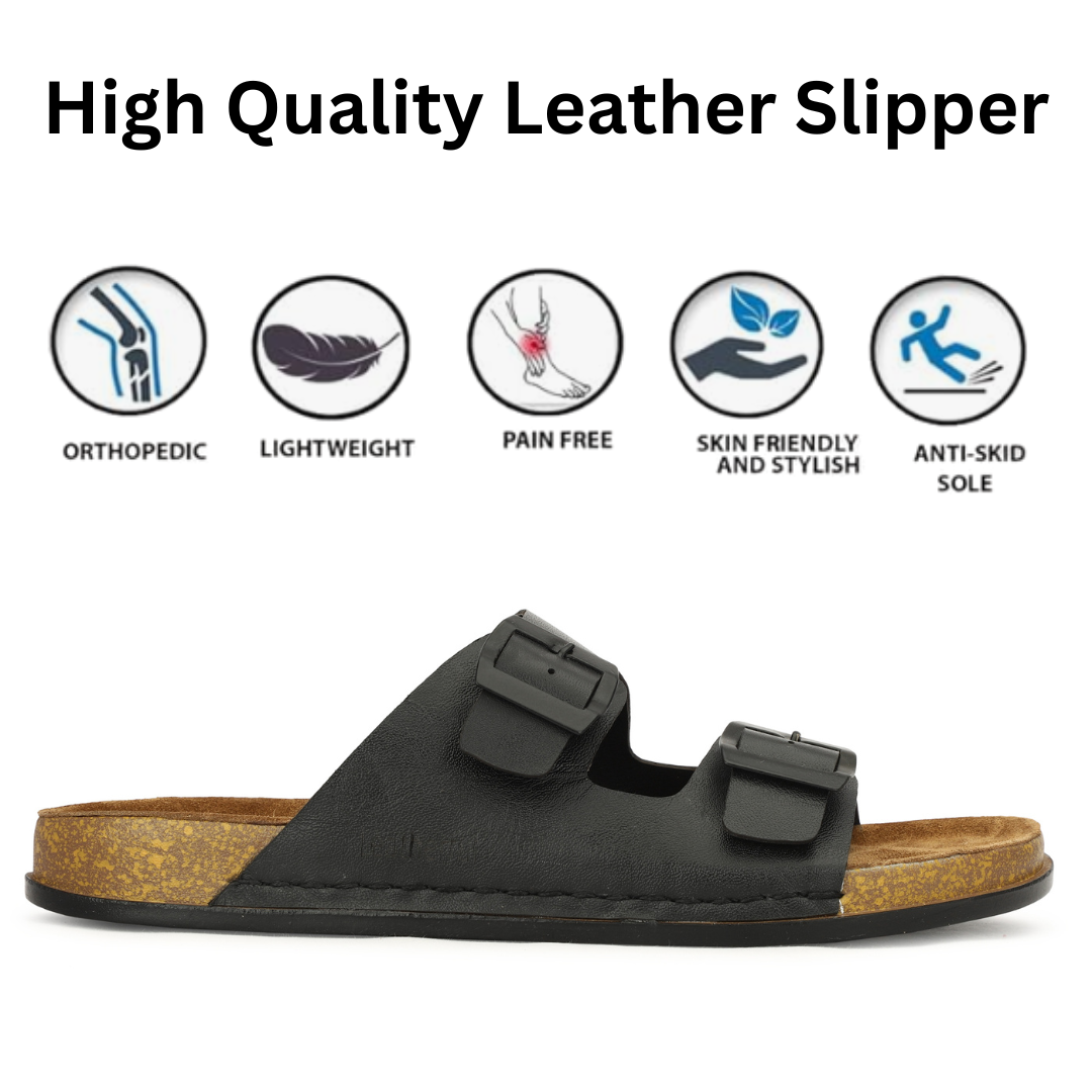 Leatherful Men's premium leather slipper | Genuine Leather upper | Suede Leather Insole | PU sole | Stylish flip flop for men | Birkenstock - Image 22