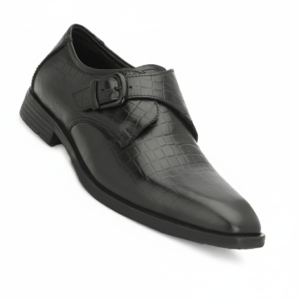Leatherful Single Monk Strap Shoe, Genuine Leather, Black, TPR Sole, Nappa Leather Lining
