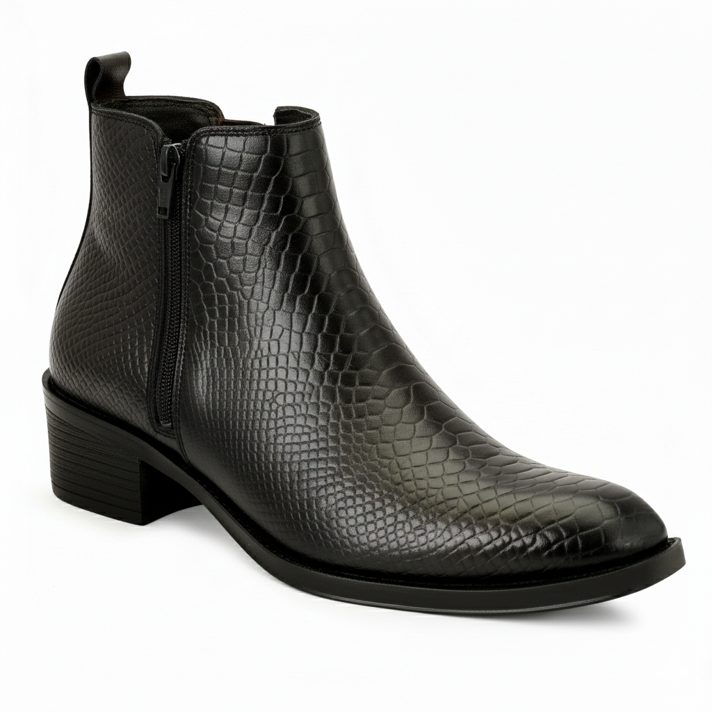 Men's Chelsea Boots with Zipper closure | Croc Textured Leather | Cuban Heel | Italian Design | TPR Sole | Cushioned Insole - Image 16