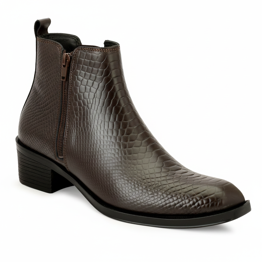 Men's Chelsea Boots with Zipper closure | Croc Textured Leather | Cuban Heel | Italian Design | TPR Sole | Cushioned Insole