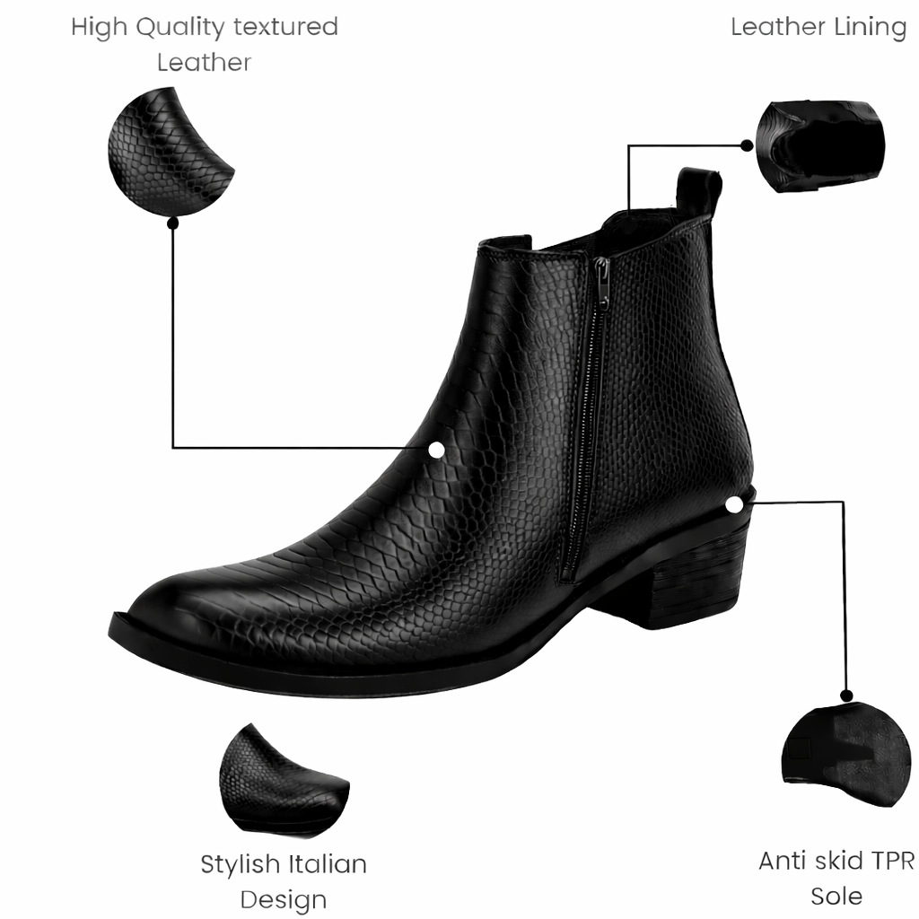 Men's Chelsea Boots with Zipper closure | Croc Textured Leather | Cuban Heel | Italian Design | TPR Sole | Cushioned Insole - Image 18