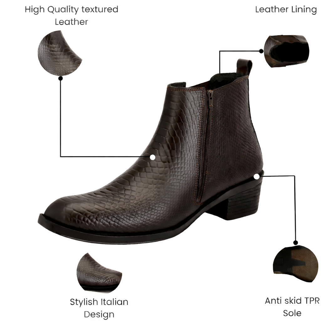 Men's Chelsea Boots with Zipper closure | Croc Textured Leather | Cuban Heel | Italian Design | TPR Sole | Cushioned Insole - Image 4