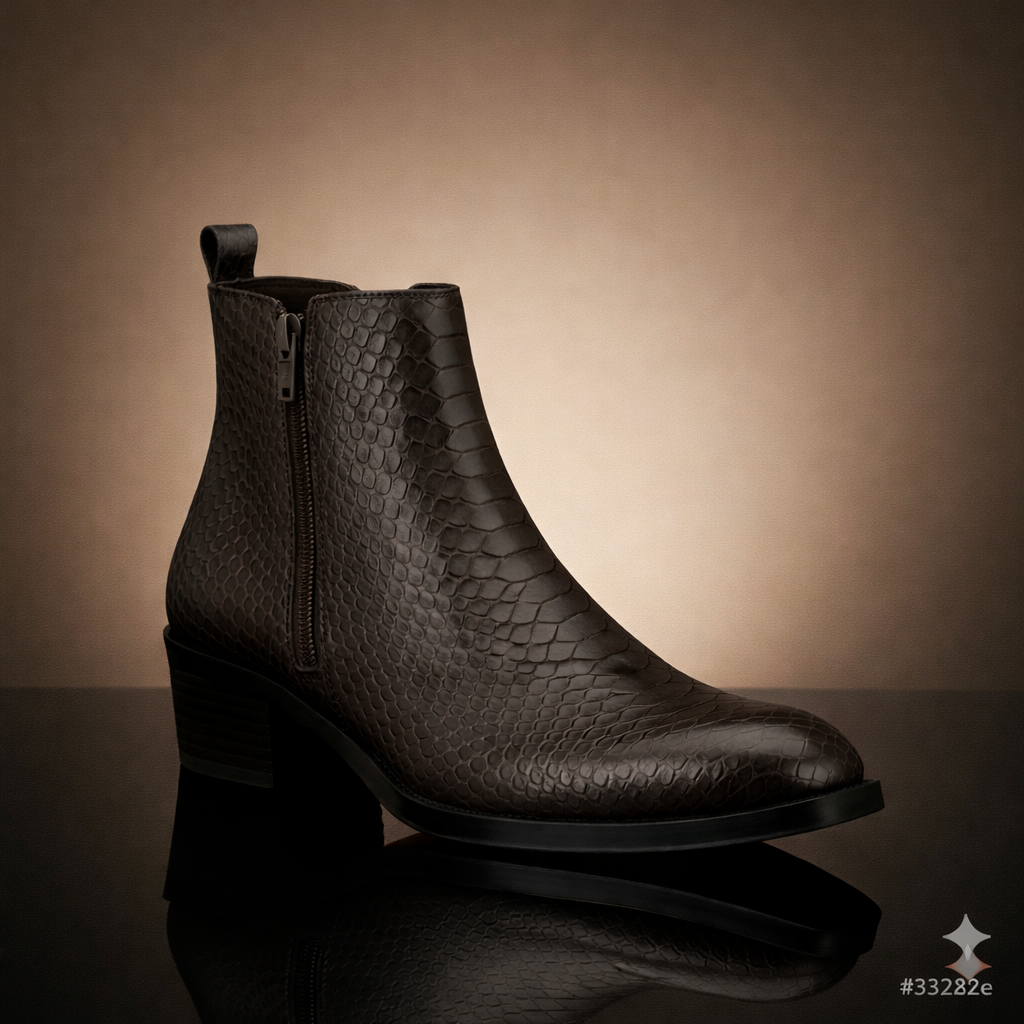 Men's Chelsea Boots with Zipper closure | Croc Textured Leather | Cuban Heel | Italian Design | TPR Sole | Cushioned Insole - Image 5