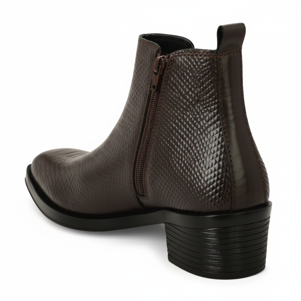 Men's Chelsea Boots with Zipper closure | Croc Textured Leather | Cuban Heel | Italian Design | TPR Sole | Cushioned Insole - Image 6