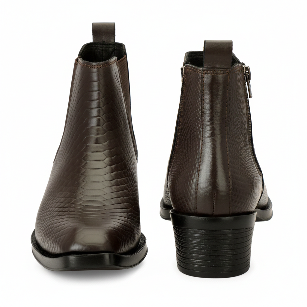 Men's Chelsea Boots with Zipper closure | Croc Textured Leather | Cuban Heel | Italian Design | TPR Sole | Cushioned Insole - Image 7