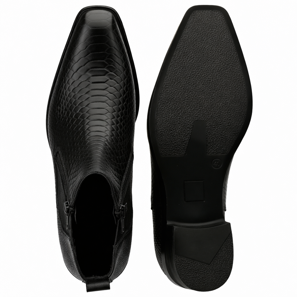 Men's Chelsea Boots with Zipper closure | Croc Textured Leather | Cuban Heel | Italian Design | TPR Sole | Cushioned Insole - Image 22