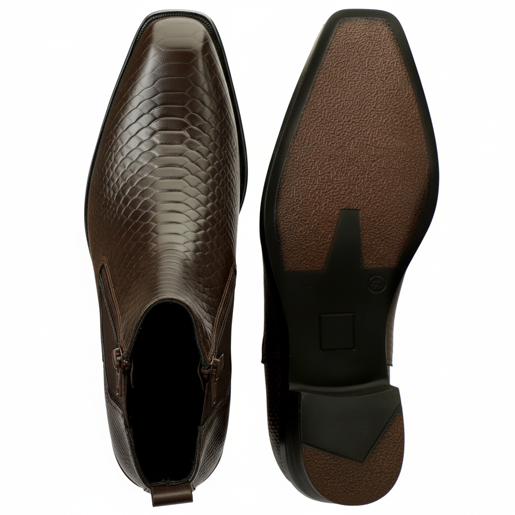 Men's Chelsea Boots with Zipper closure | Croc Textured Leather | Cuban Heel | Italian Design | TPR Sole | Cushioned Insole - Image 8